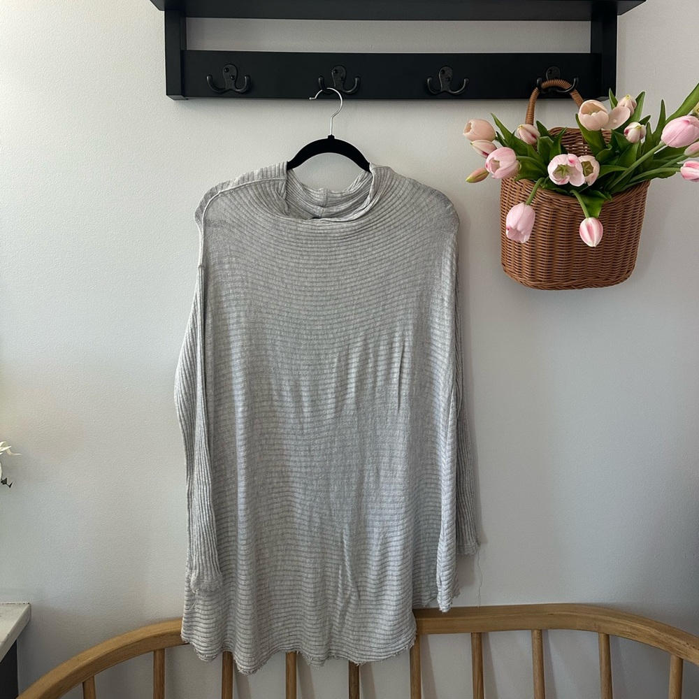 We The Free Gray Striped Long Sleeve Poncho Top